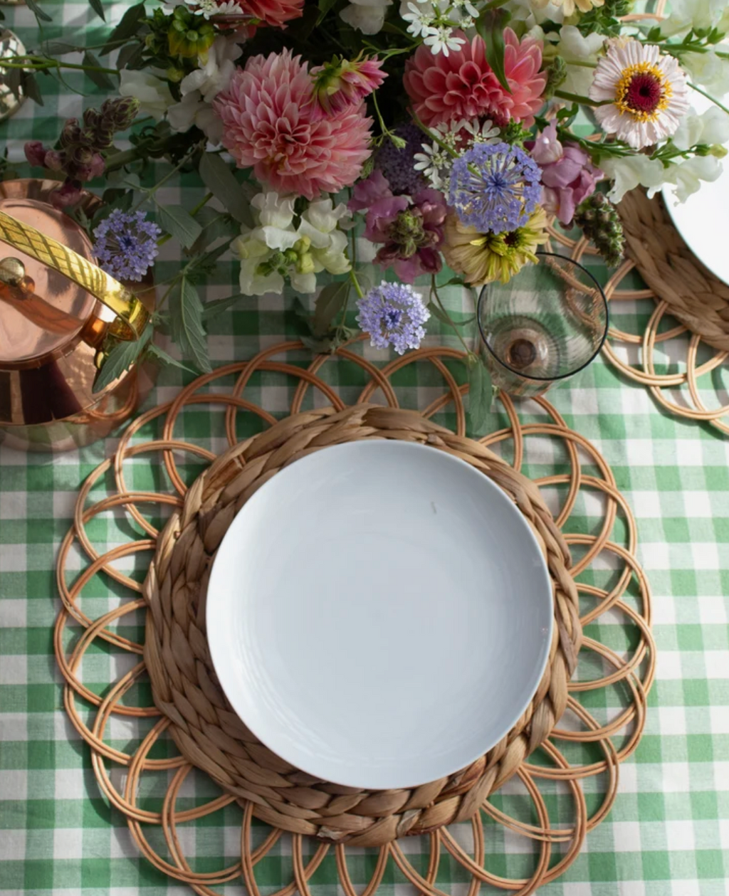 Moss Ruffled Gingham Tablecloth