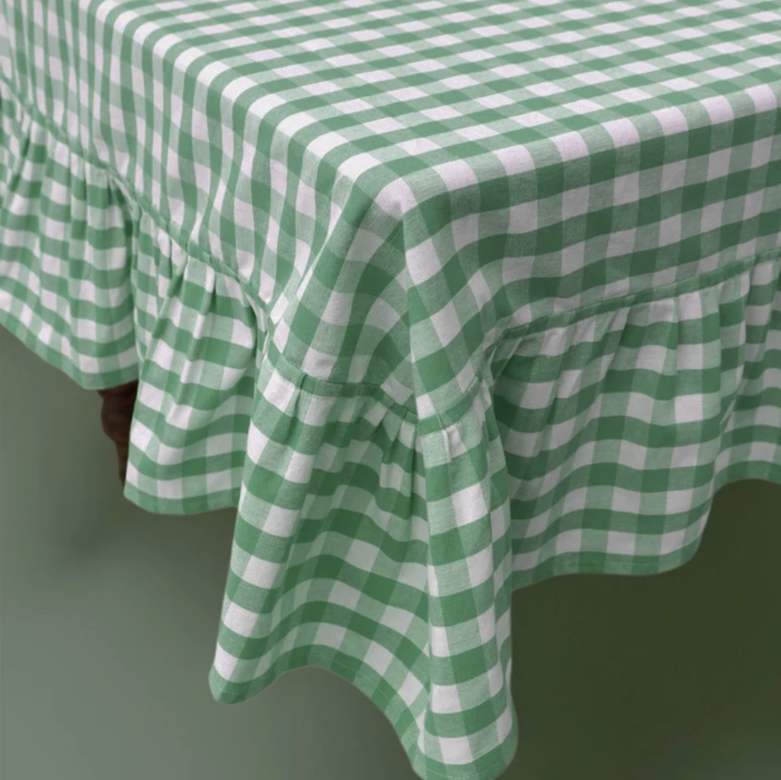 Moss Ruffled Gingham Tablecloth