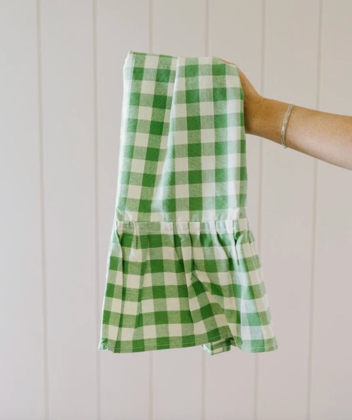 Moss Ruffled Gingham Dish Towel