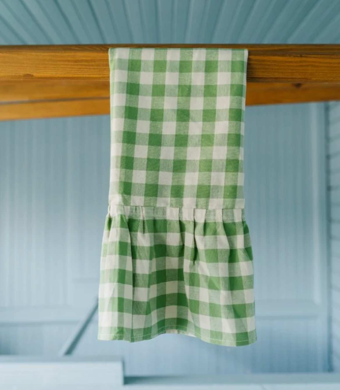Moss Ruffled Gingham Dish Towel