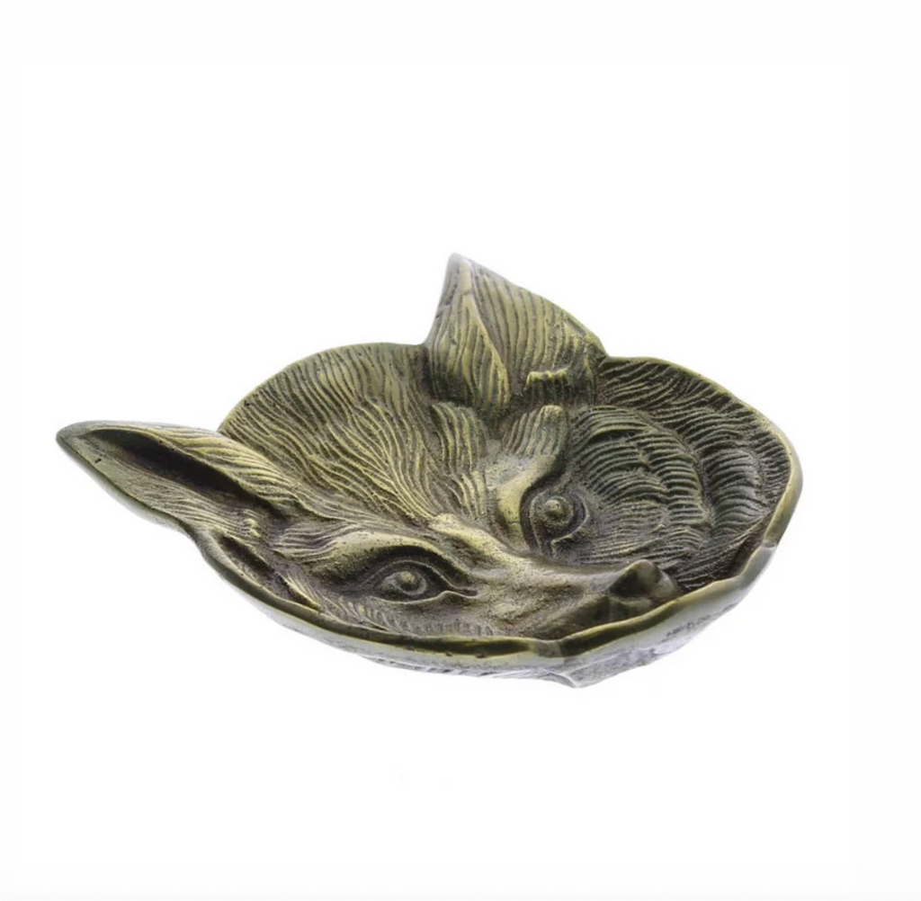 Fox Cast Metal Dish Antique Brass