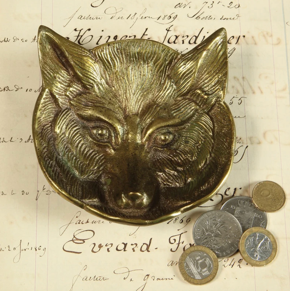 Fox Cast Metal Dish Antique Brass