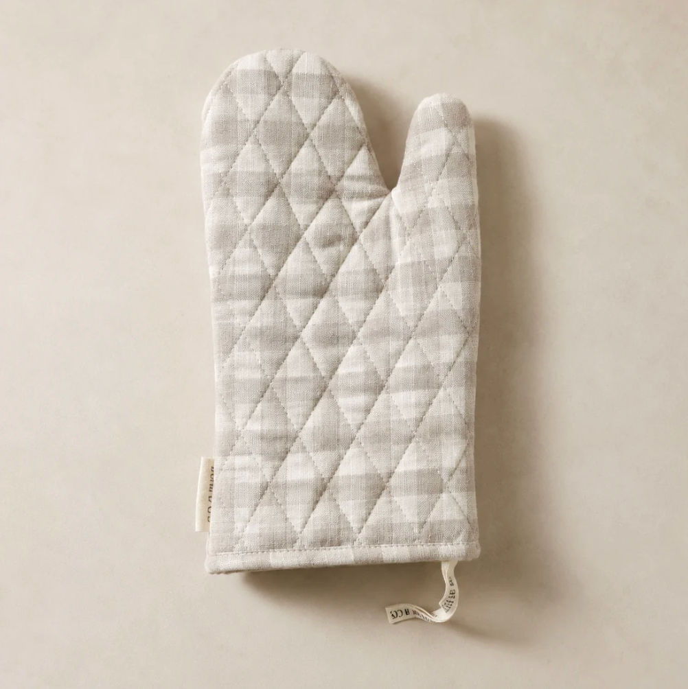 Beige Gingham Linen Oven Mitt