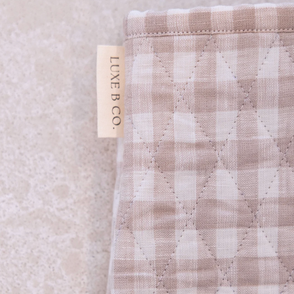 Beige Gingham Linen Oven Mitt