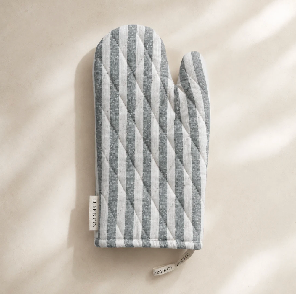 Soft Green Stripes Linen Oven Mitt
