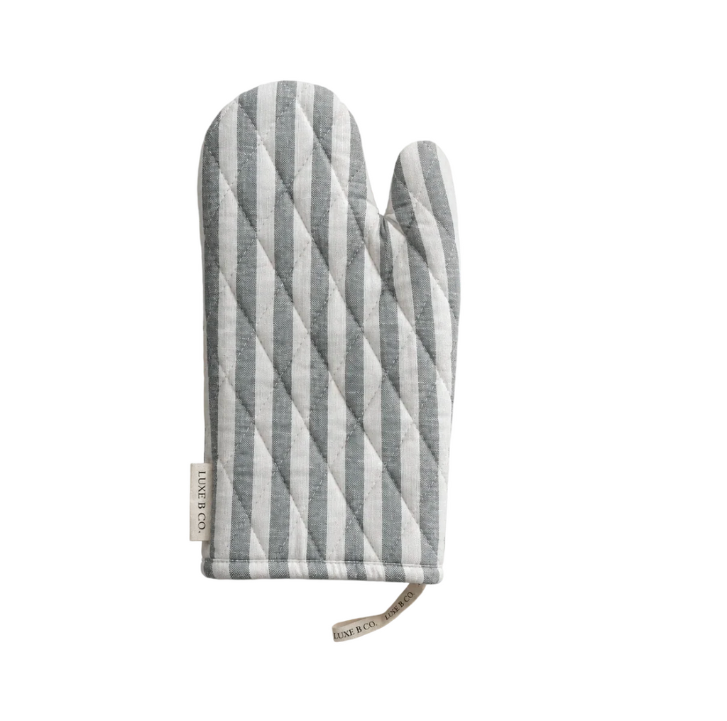 Soft Green Stripes Linen Oven Mitt