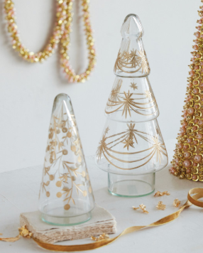 Gold Etched Berry Glass Tree