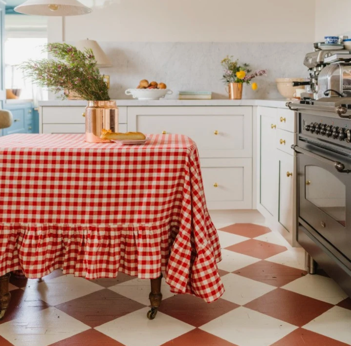 Ember Ruffled Gingham Tablecloth