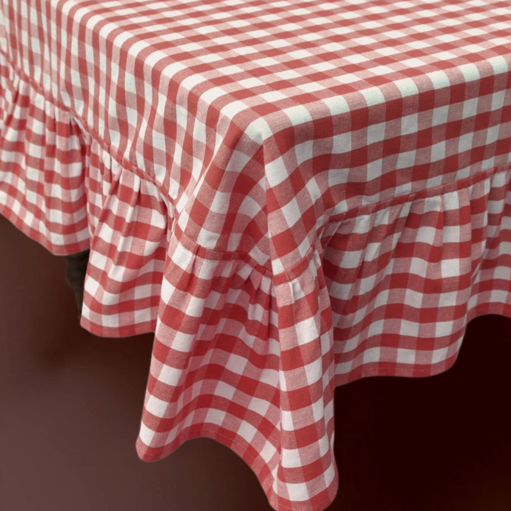 Ember Ruffled Gingham Tablecloth