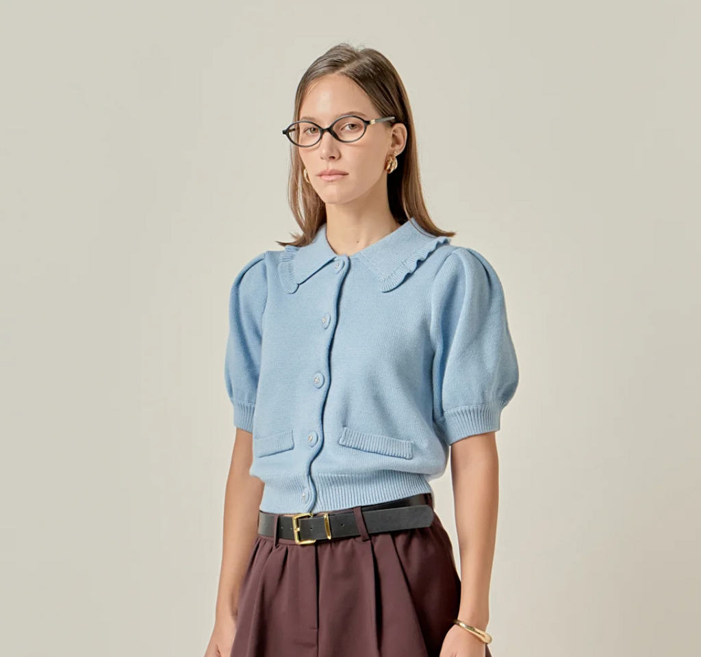 Ruffled Collar Knit Cardigan