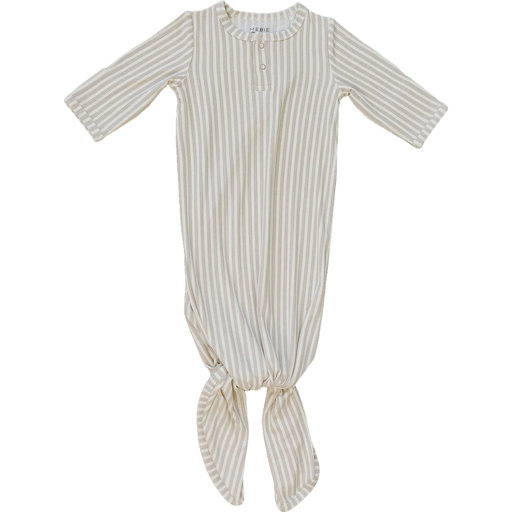 Taupe Stripe Ribbed Bamboo Knot Gown