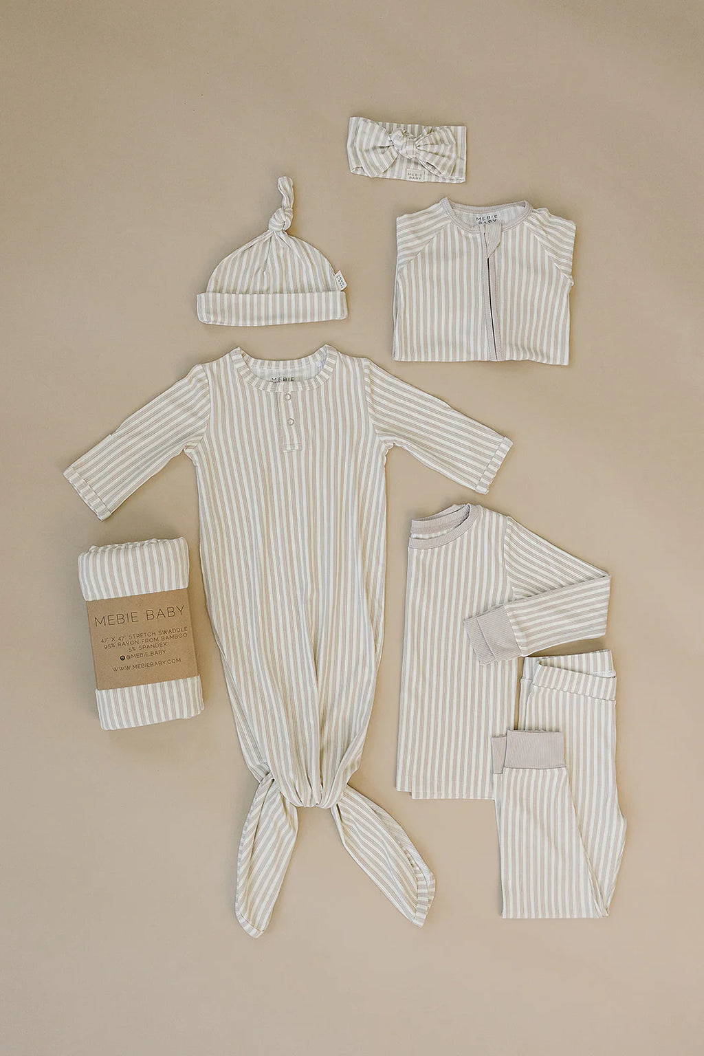 Taupe Stripe Ribbed Bamboo Knot Gown