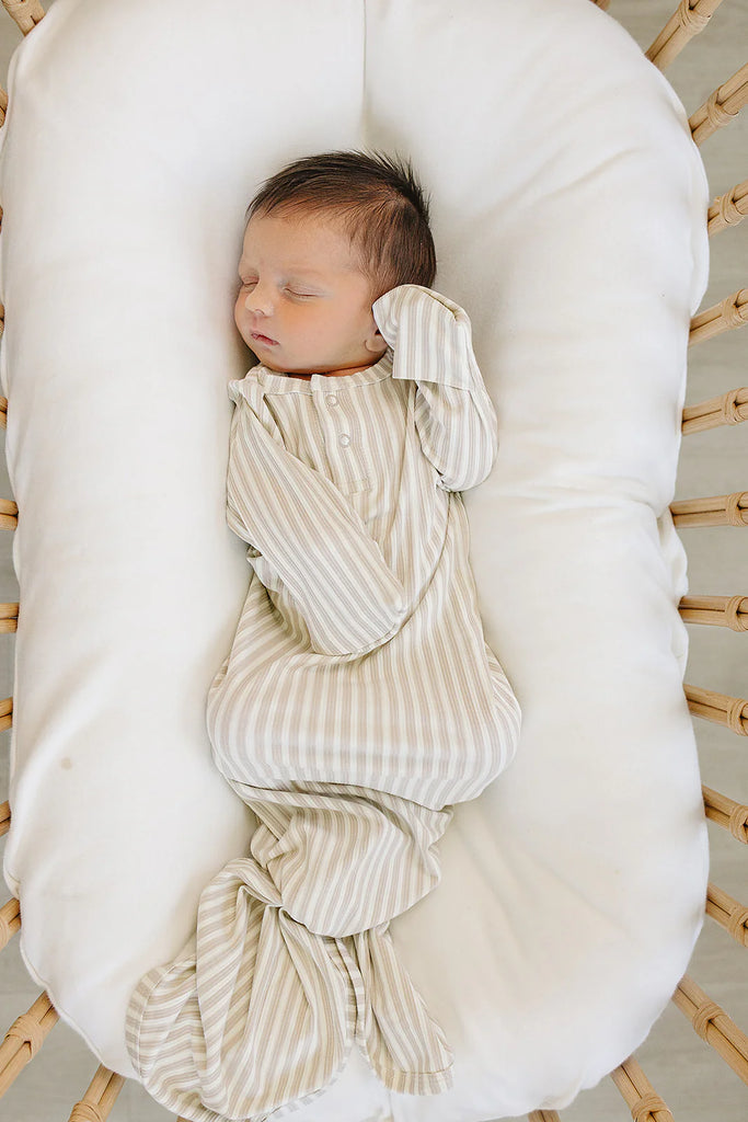 Taupe Stripe Ribbed Bamboo Knot Gown