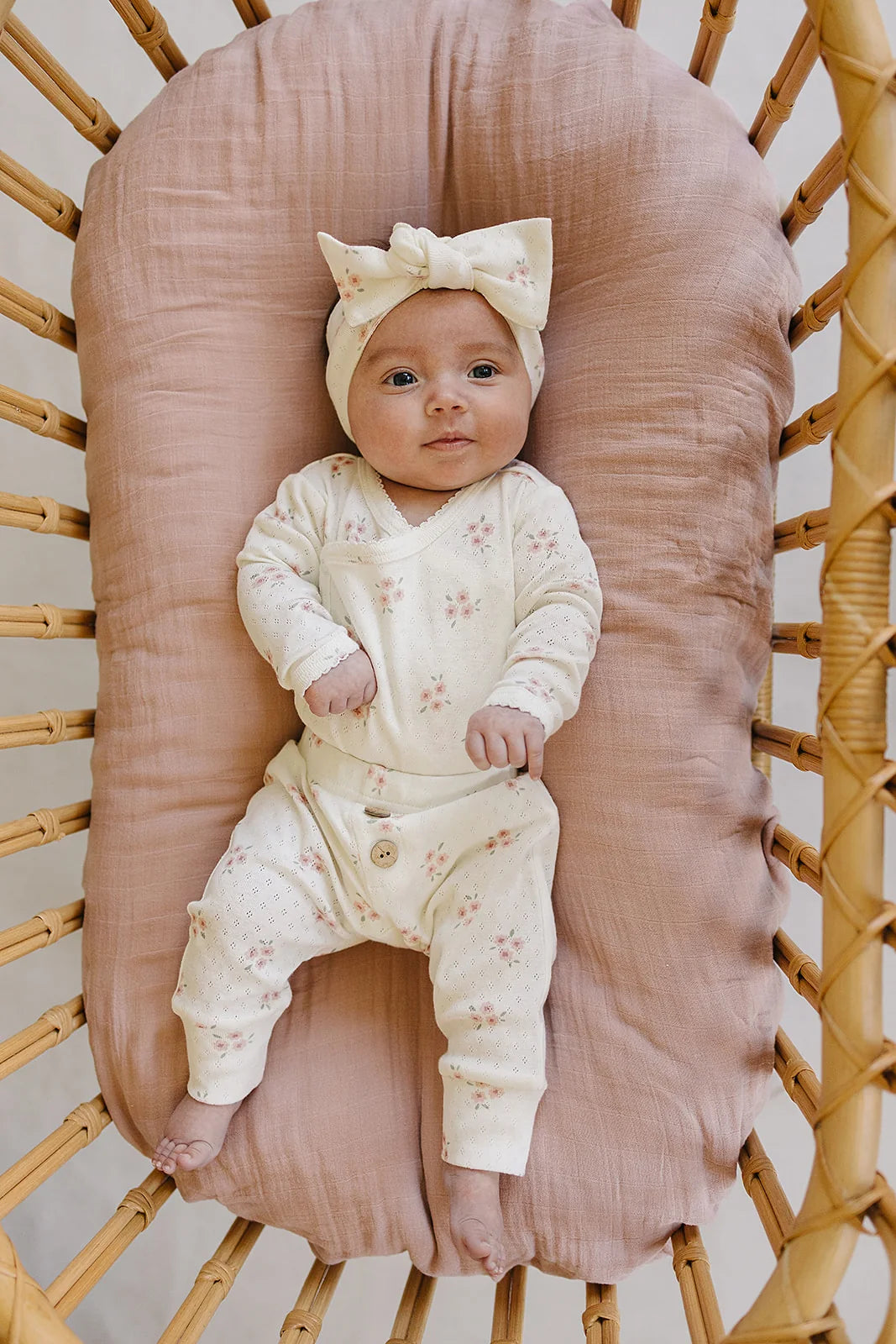 Pink Floral Pointelle Layette Set
