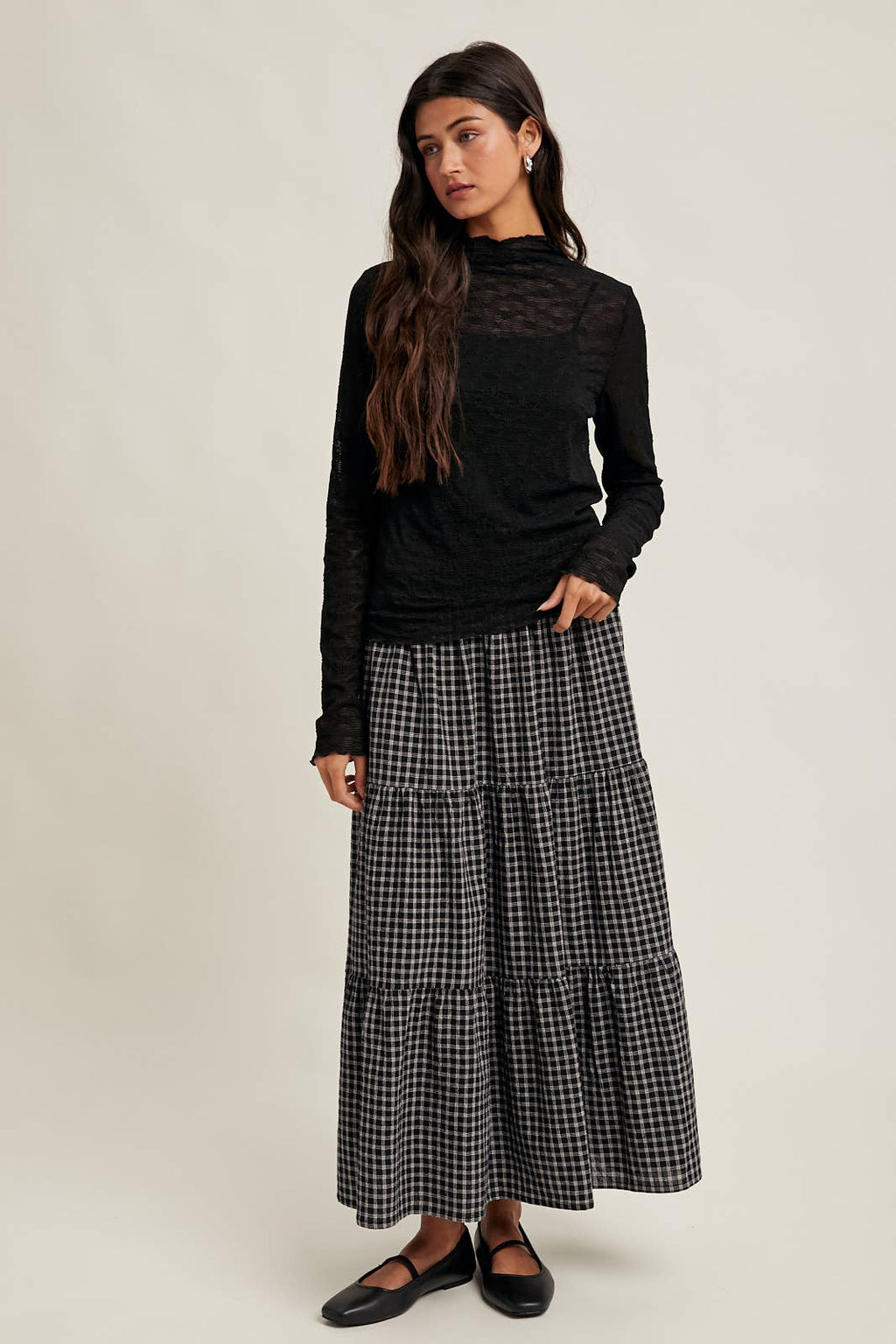 Plaid Tiered Midi Skirt