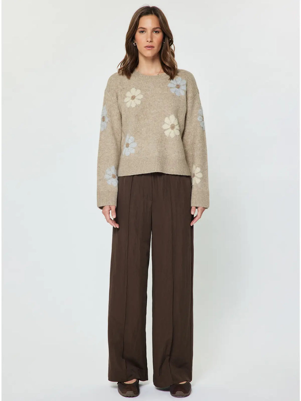 Daisy Floral Long Sleeve Knit Sweater