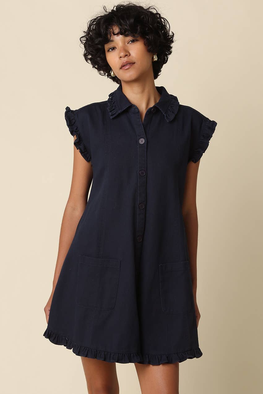 Lina Ruffle Trim Shirt Mini Dress