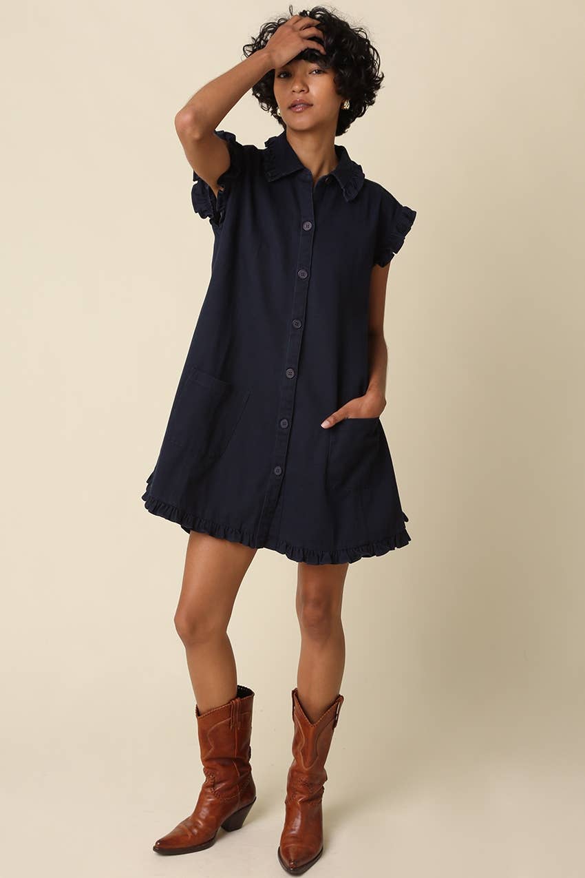 Lina Ruffle Trim Shirt Mini Dress