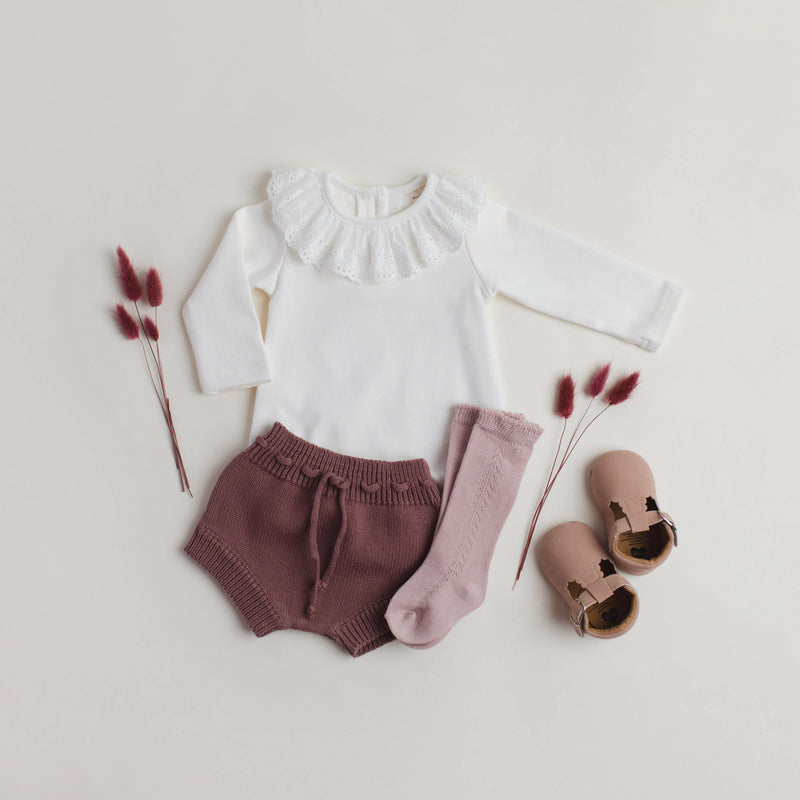 White Ruffle Collar Long Sleeve Bodysuit