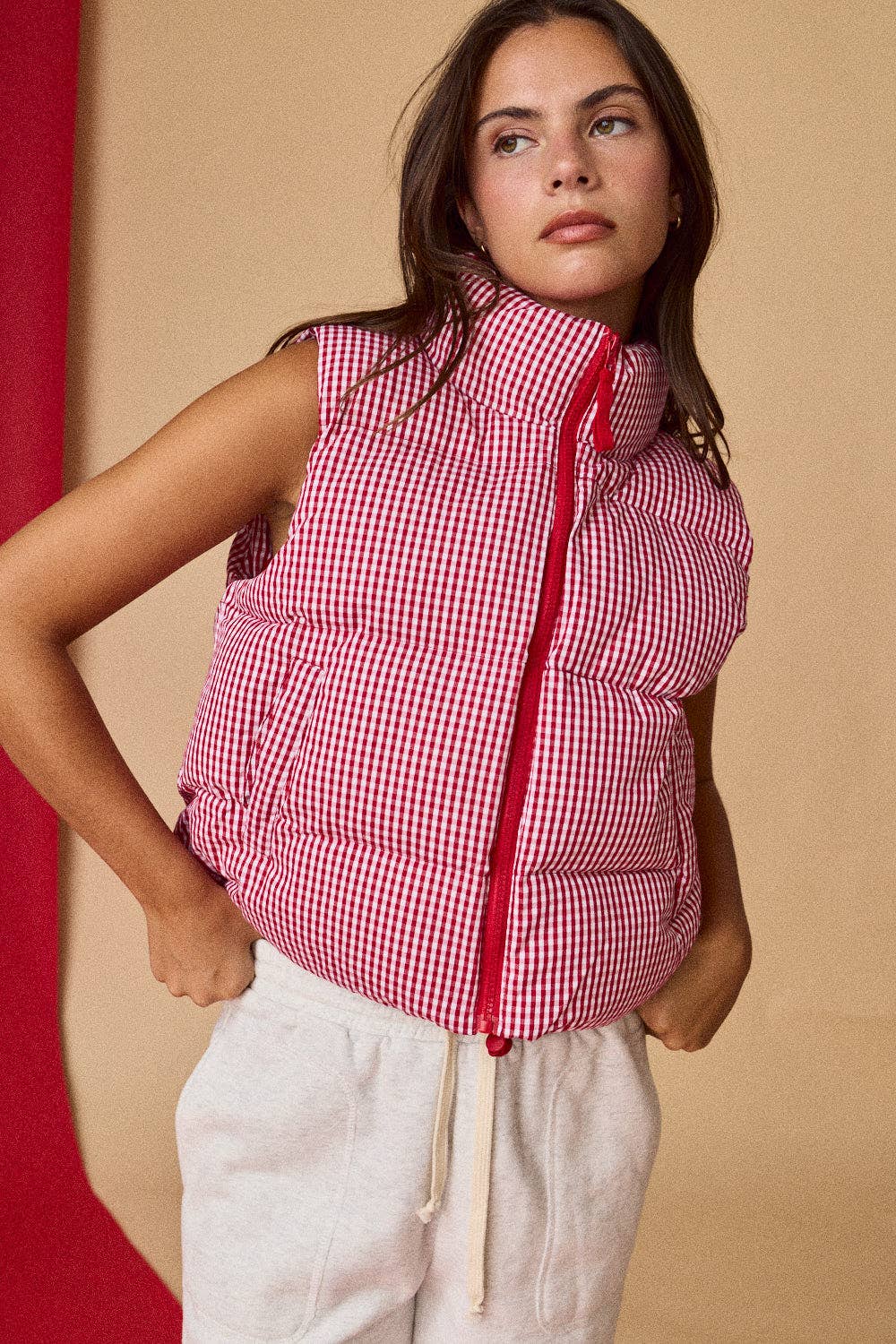 Gingham Puffer Vest