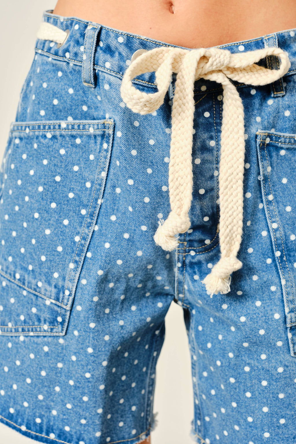 Polka Dot Barrel Denim Shorts