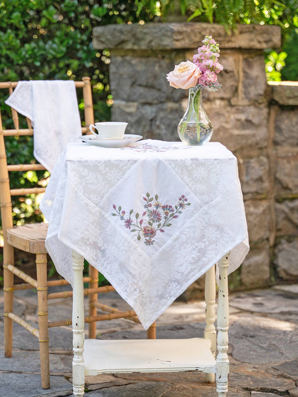 Love Note Embroidered Tea Cloth