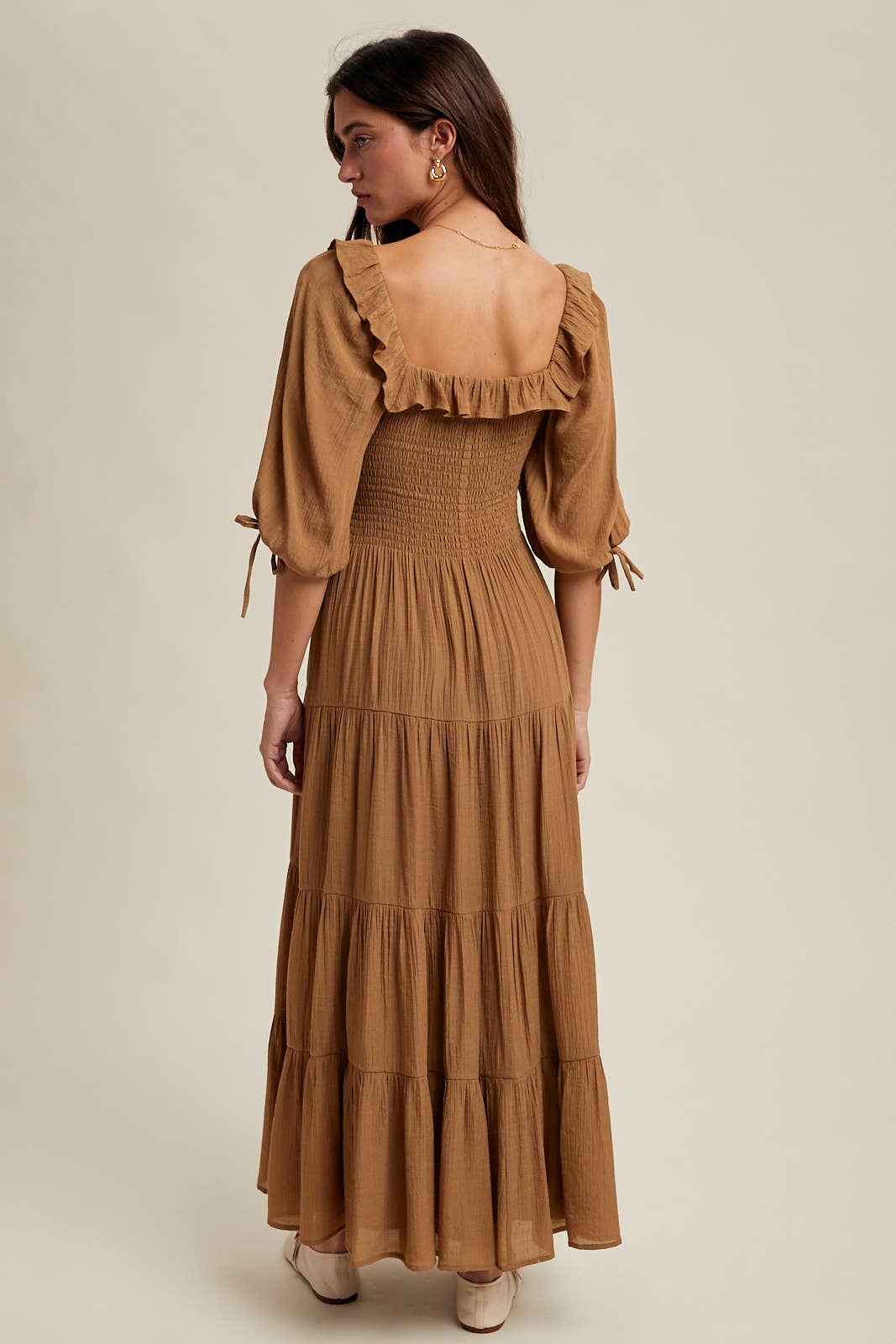 Ruffle Detail Tiered Midi Dress