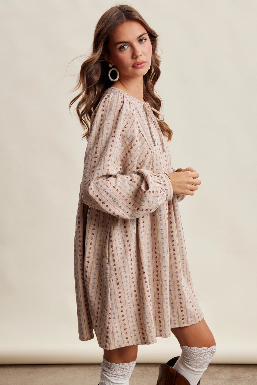 Jacquard Babydoll Mini Dress