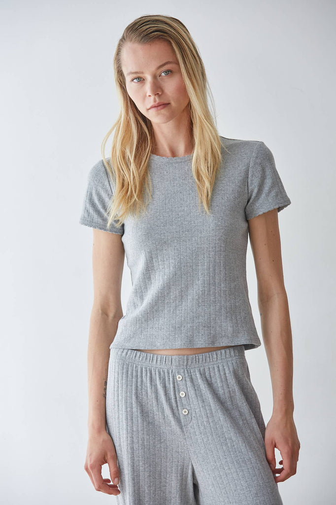 Pointelle Top in Heather Grey