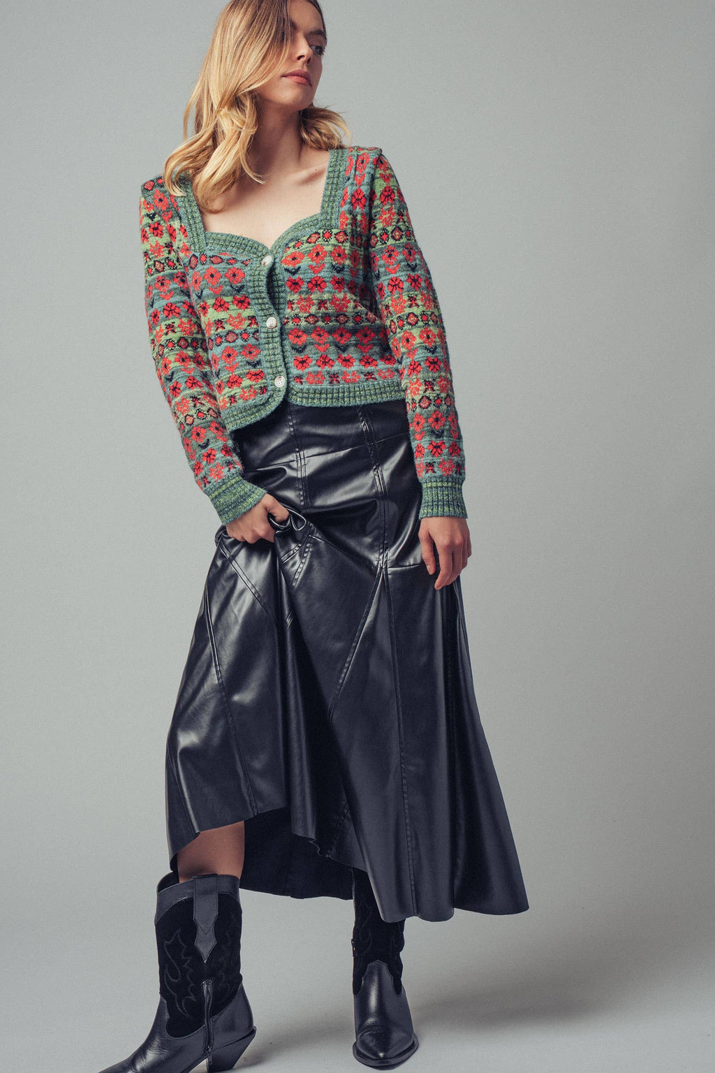 Vintage Floral Jacquard Knit Cardigan