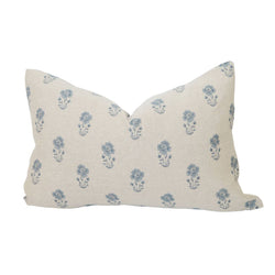 Linen Petite Blue Floral Pillow Cover