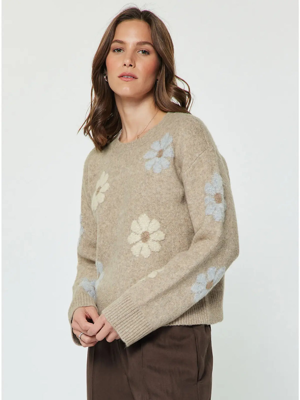 Daisy Floral Long Sleeve Knit Sweater