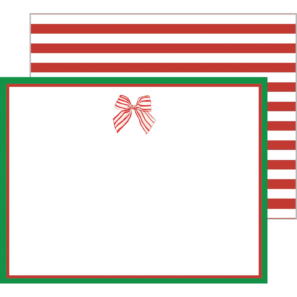 Red Striped Bow Flat Notecard Set