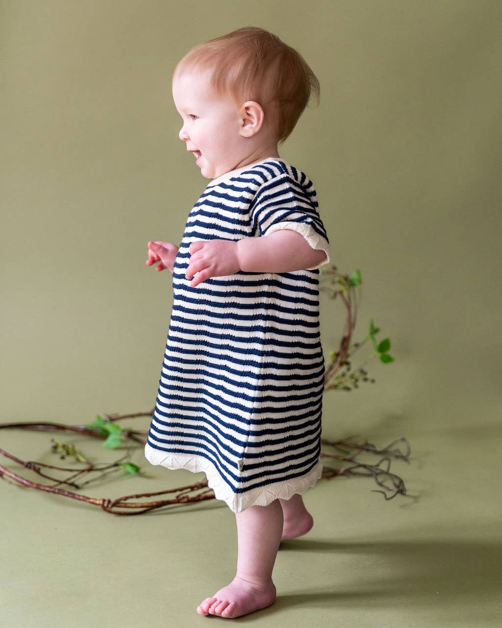 Pointelle & Navy Stripe Knit Tunic Dress & Bloomer (Organic)