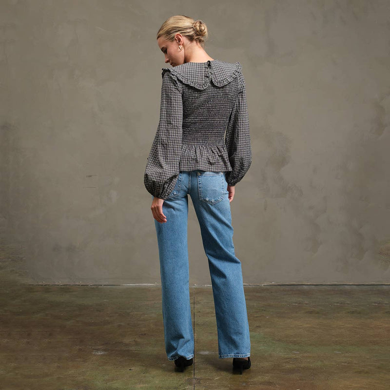 Check Blouse with Peter Pan Collar