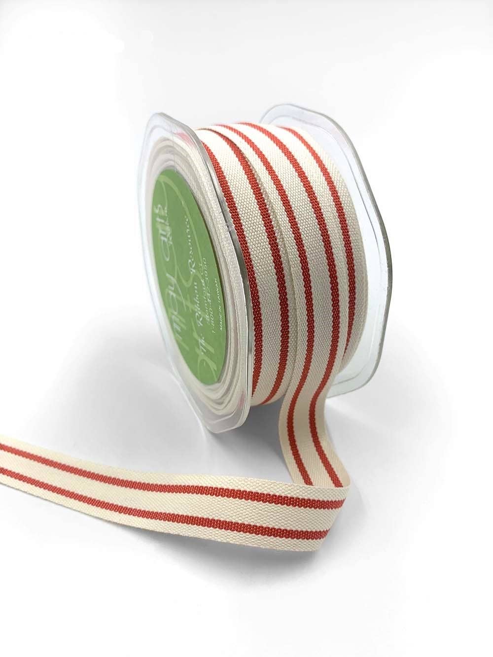 Woven Cotton Red Double Stripes Ribbon