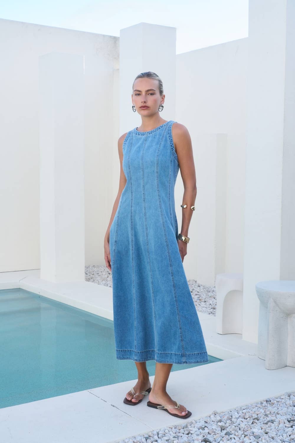 Washed Denim Midi Dress