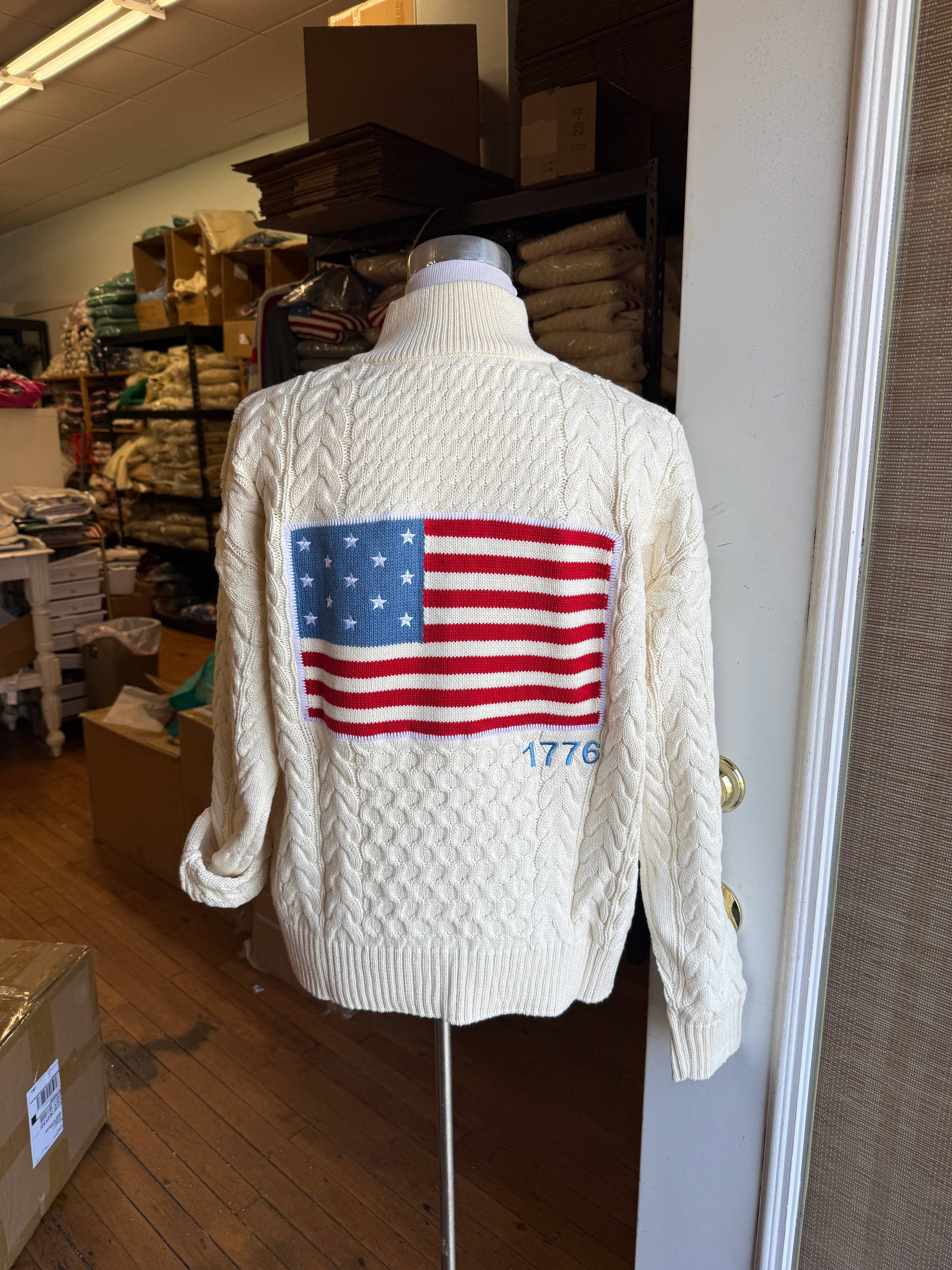 1776 Flag 1/2 Zip Cable Sweater