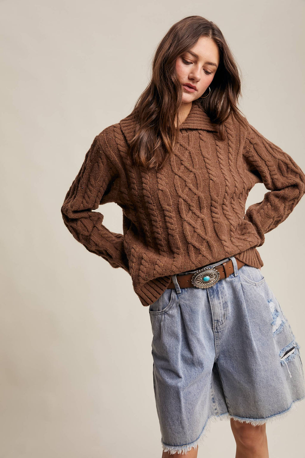 Collared Cable Knit Sweater
