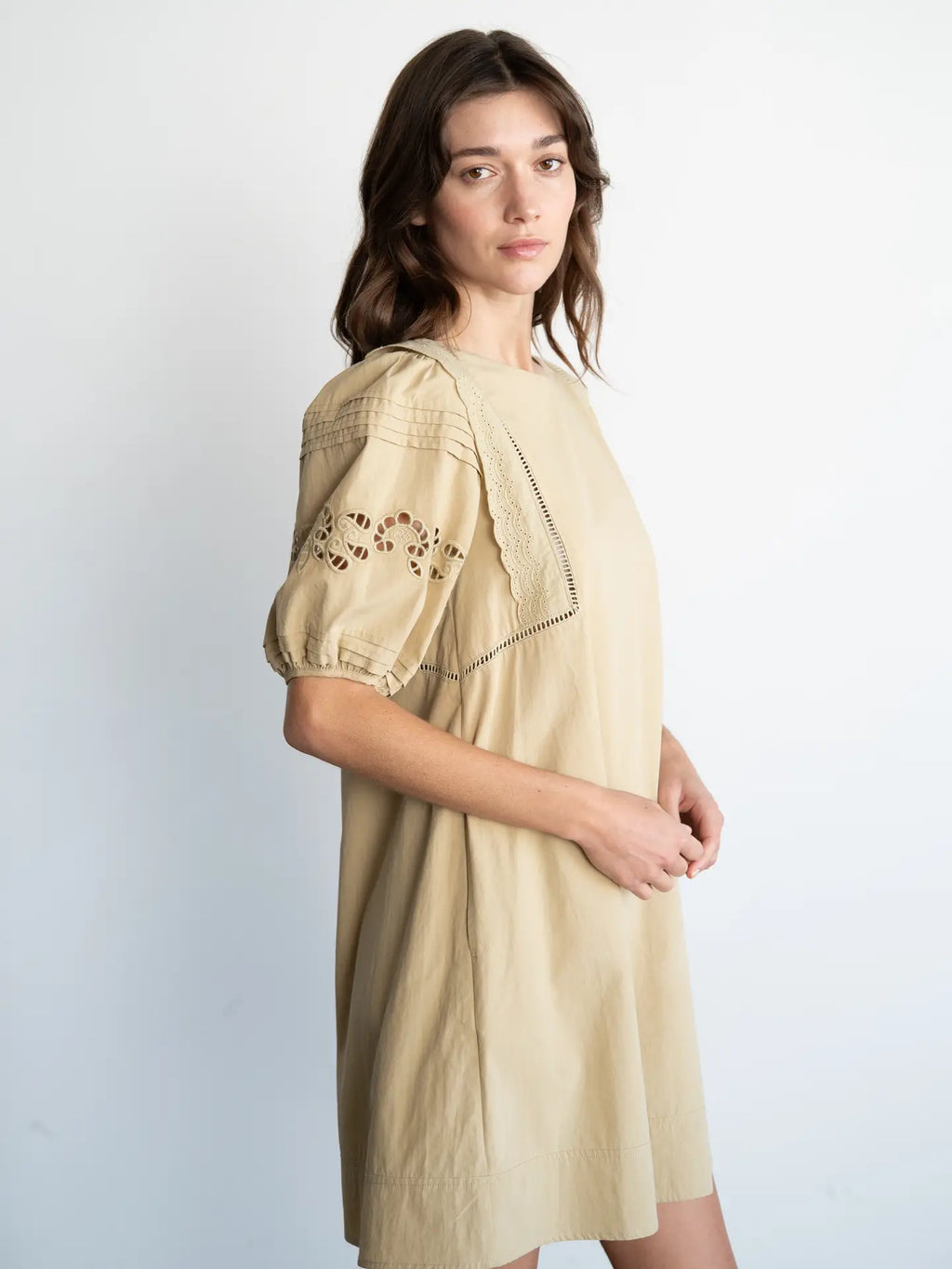 Puff Sleeve Eyelet Mini Dress
