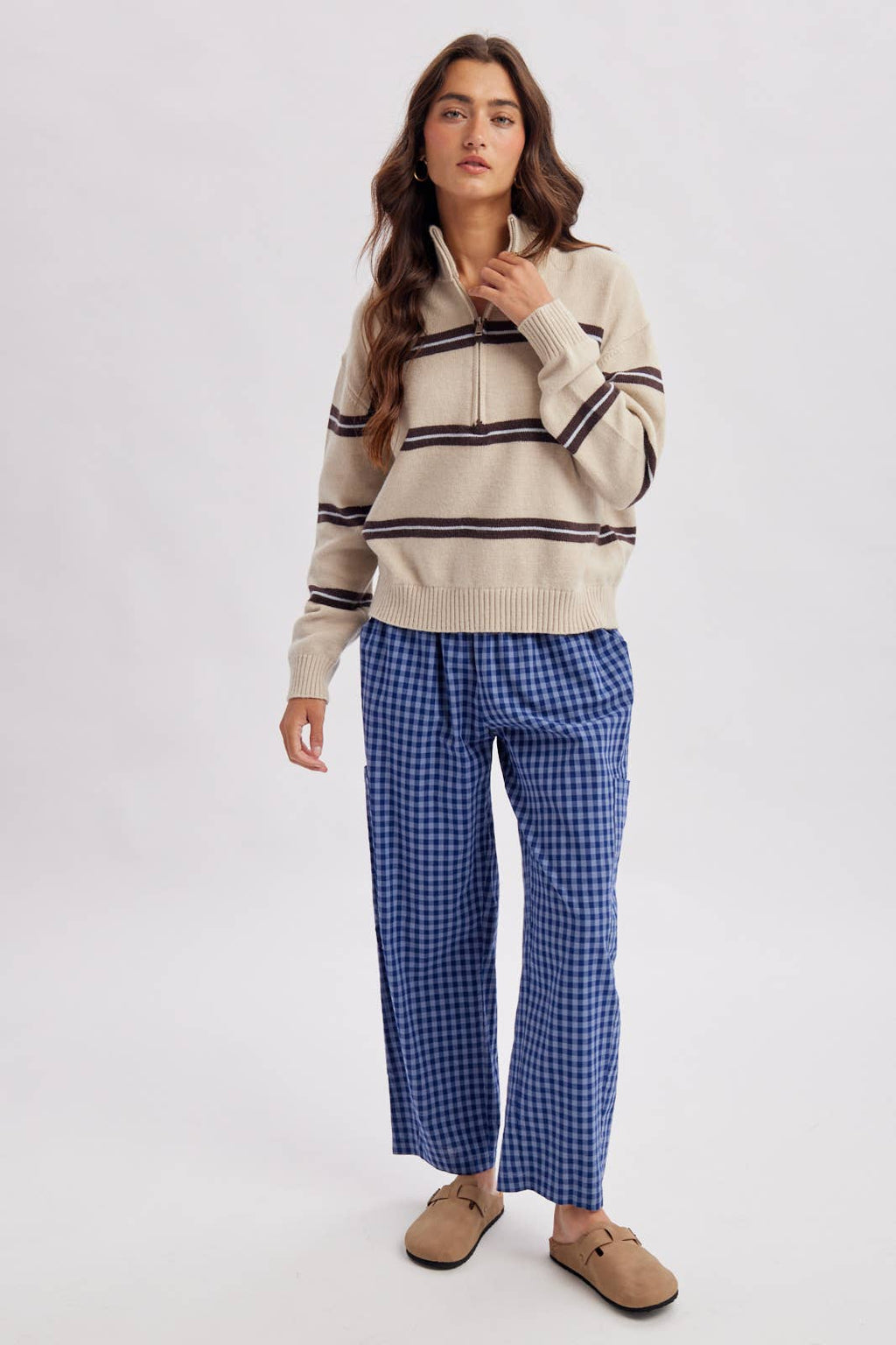 Plaid Patch Pocket Pants in Blue Navy