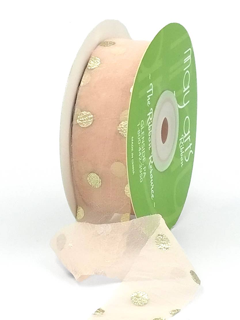 Metallic Polka Dot Nude Peach Sheer Ribbon