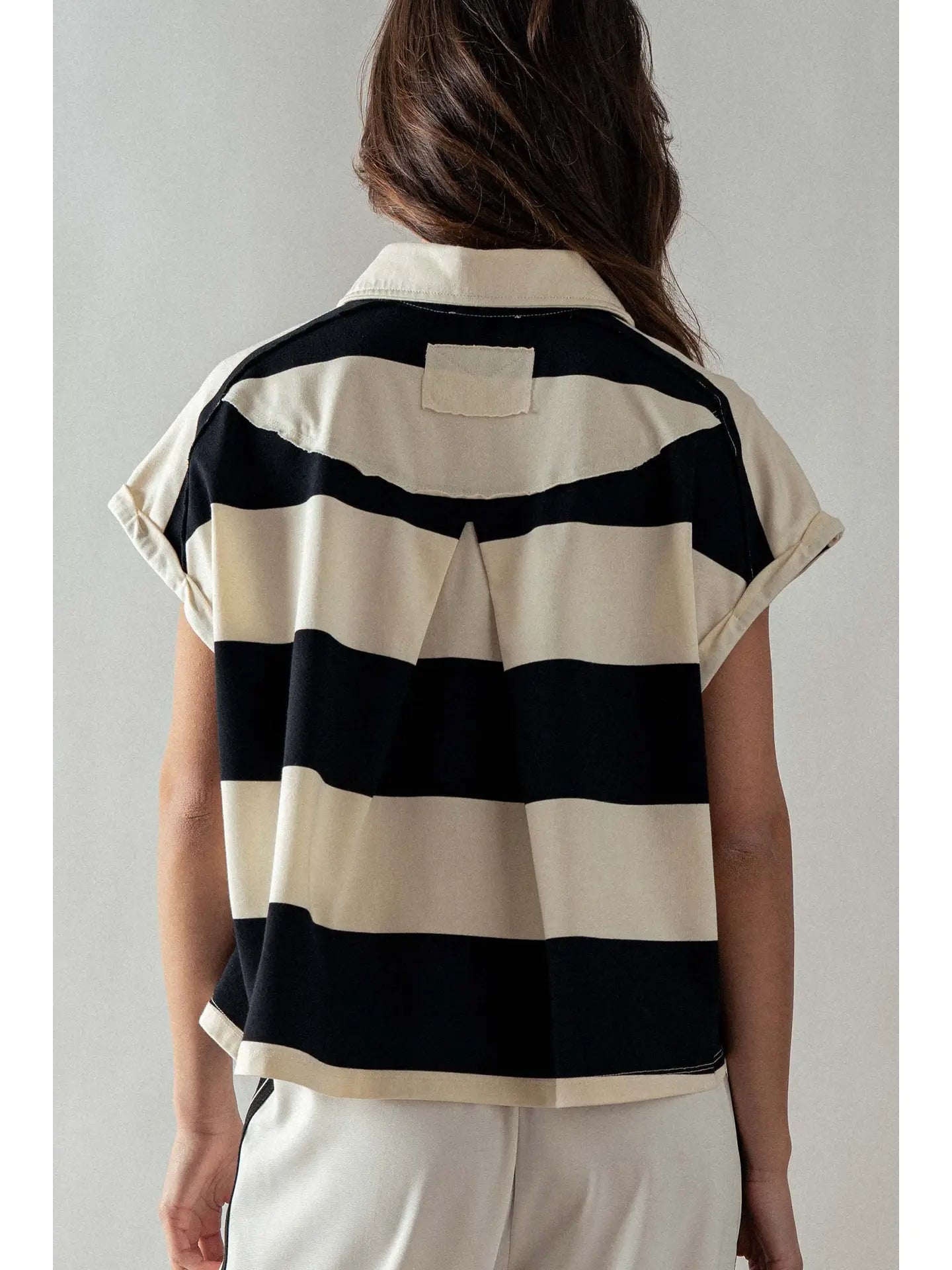 Dolman Sleeve Polo Shirt in Ivory Black