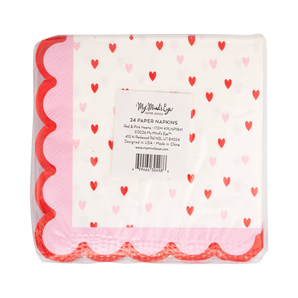 Little Red Pink Hearts Cocktail Napkins