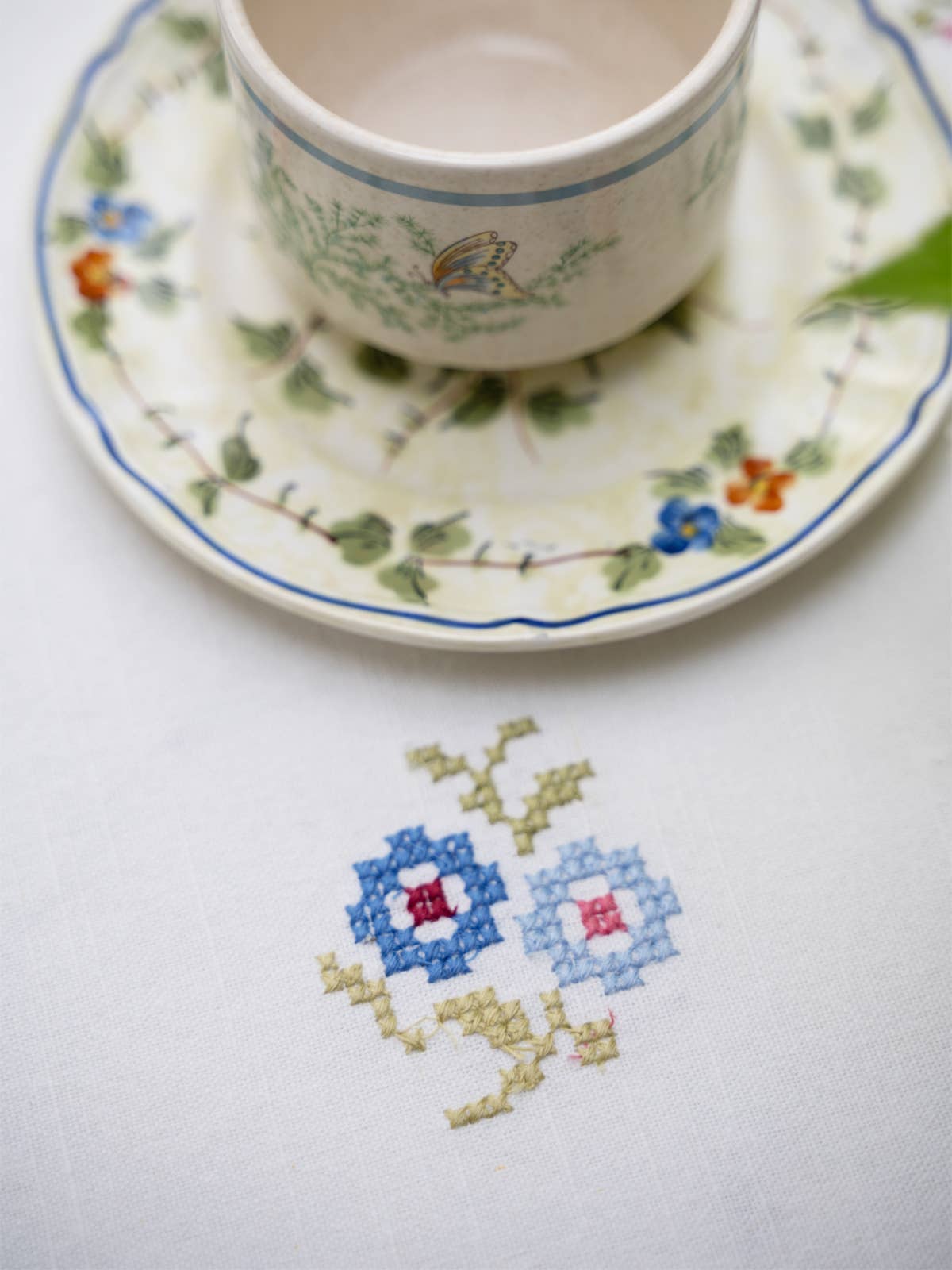 Folklore Cross Stitch Embroidered Tea Cloth
