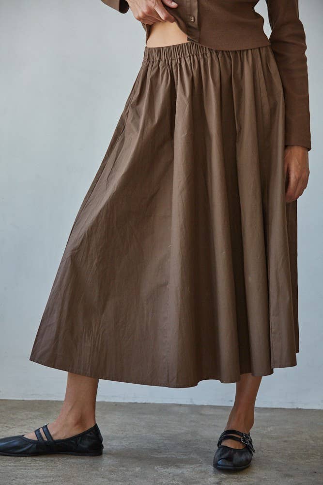Woven Waist Flare Midi Skirt
