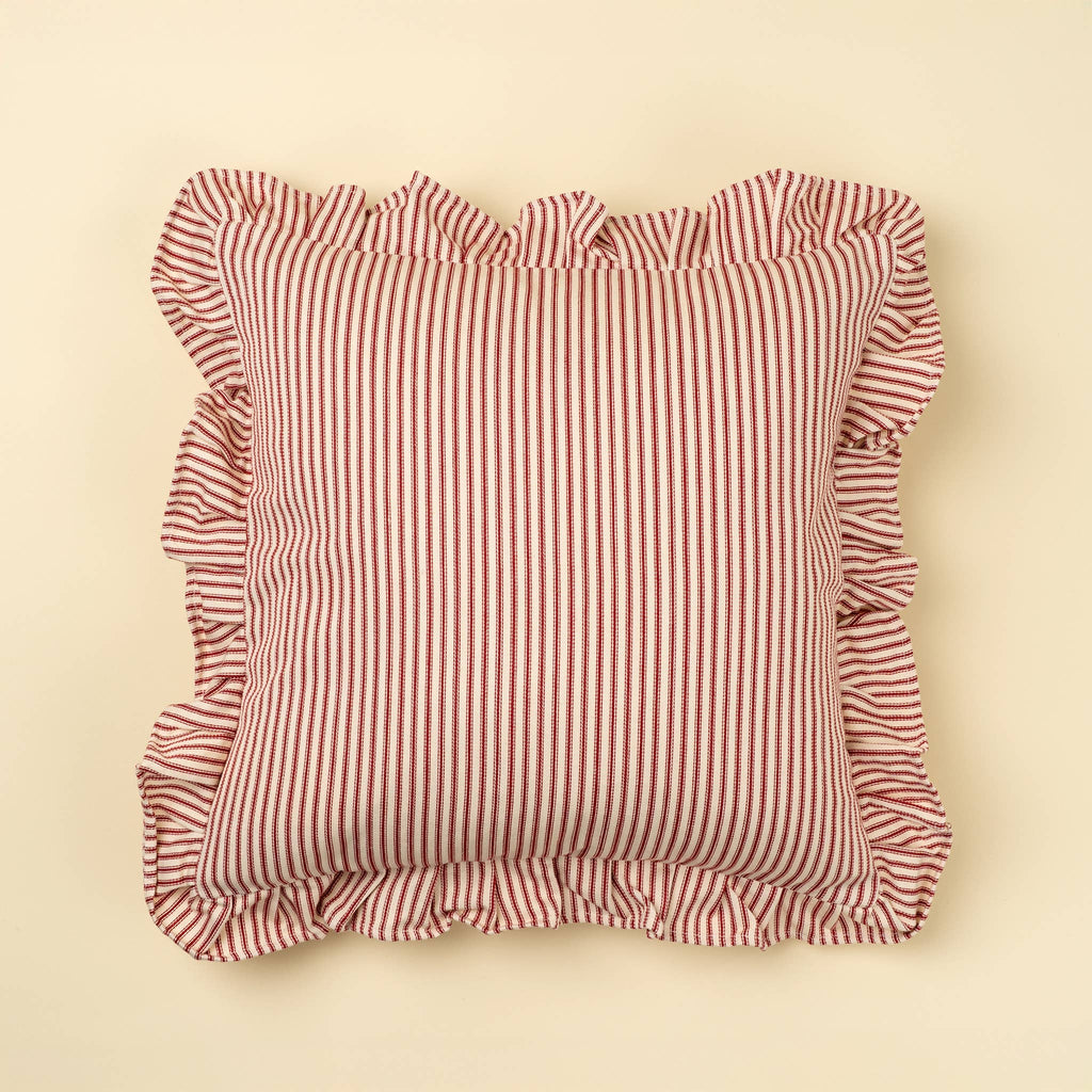 Red Ticking Ruffle Pillow