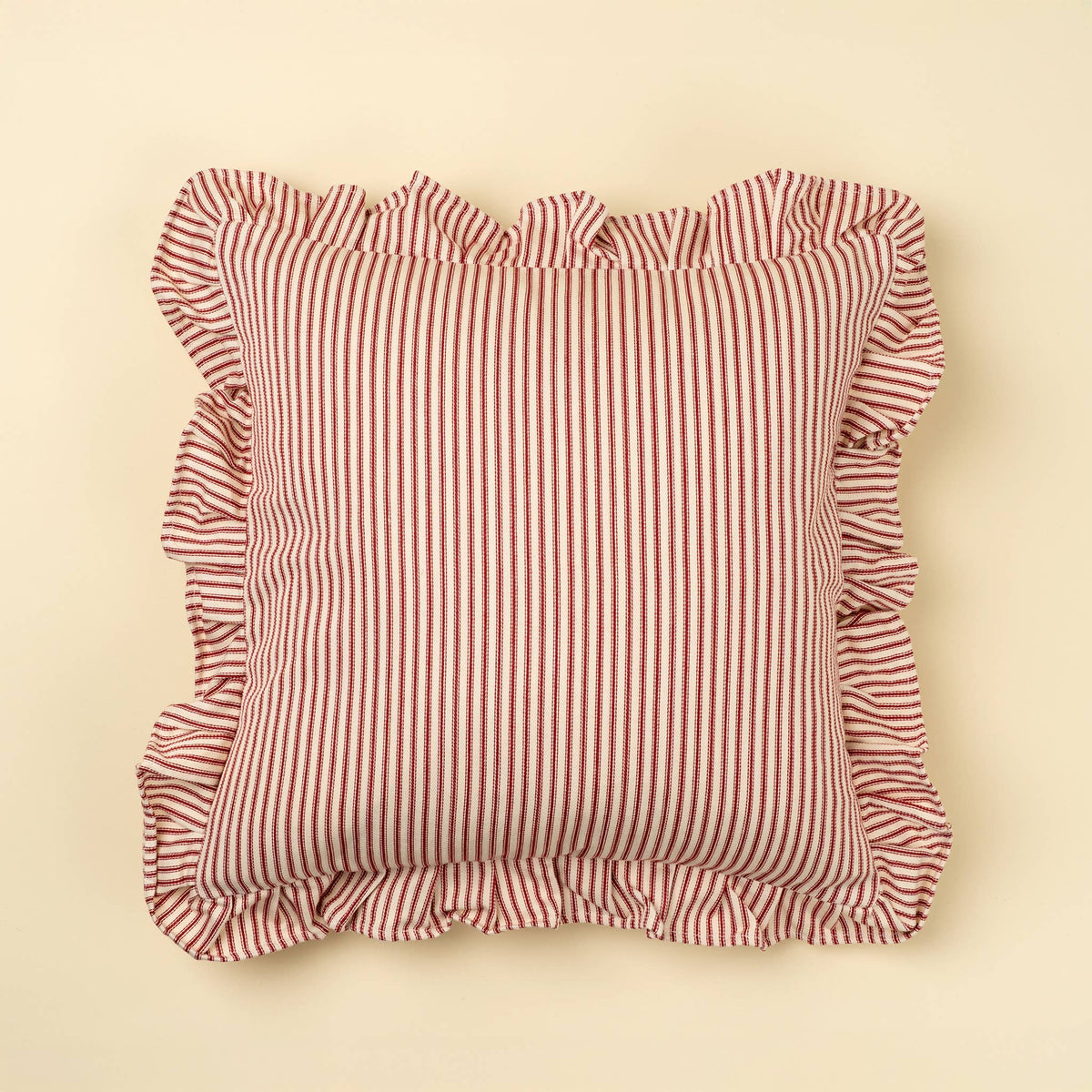 Red Ticking Ruffle Pillow