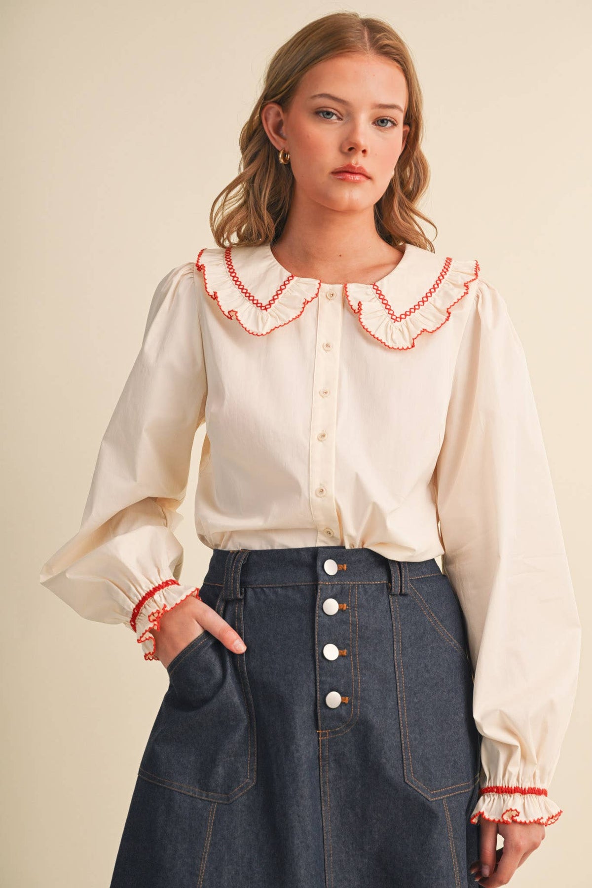 Doll Collar Button Up Top