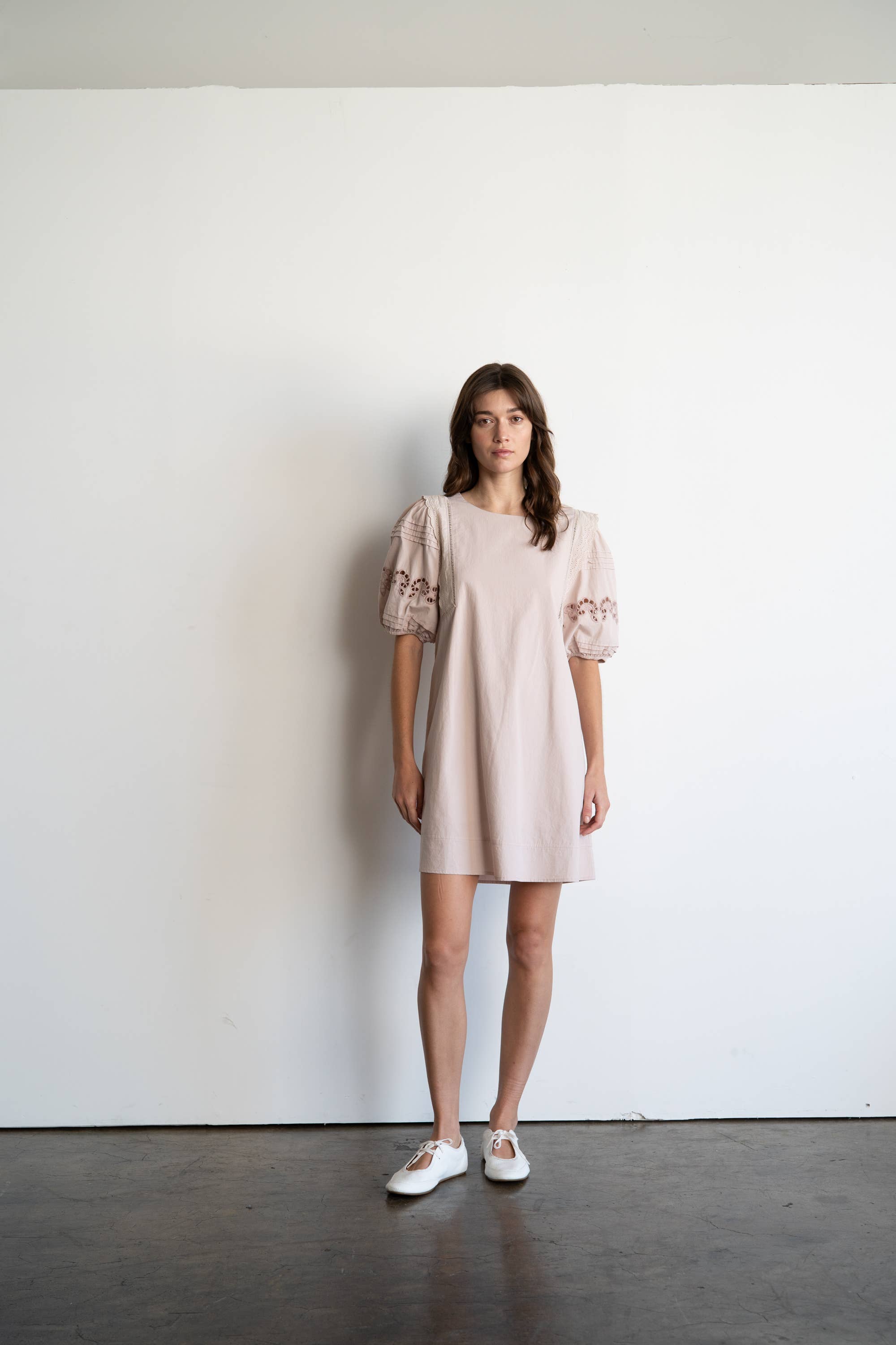 Puff Sleeve Eyelet Mini Dress